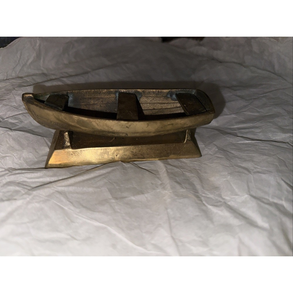 Vintage Brass Fishing Boat Ashtray Coin Tray Philadelphia Manufacturing Co